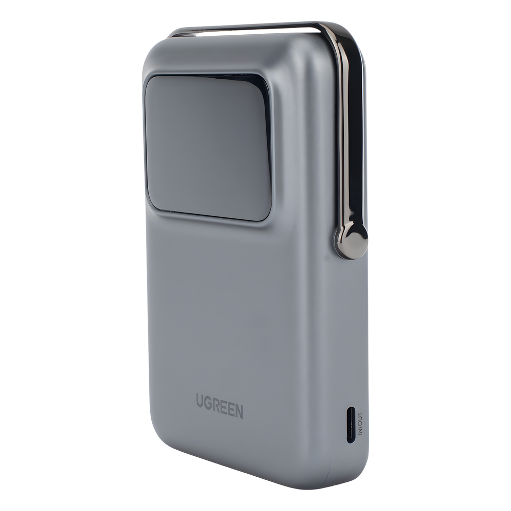Power Bank Serie UNO Inalambrico | 10000mAh | 7.5W/20W  |  Con Emojis de Estado | Carga Rápida USB-C Bidireccional  | Pantalla TFT  Inteligente | Con Holder | Color Grey.