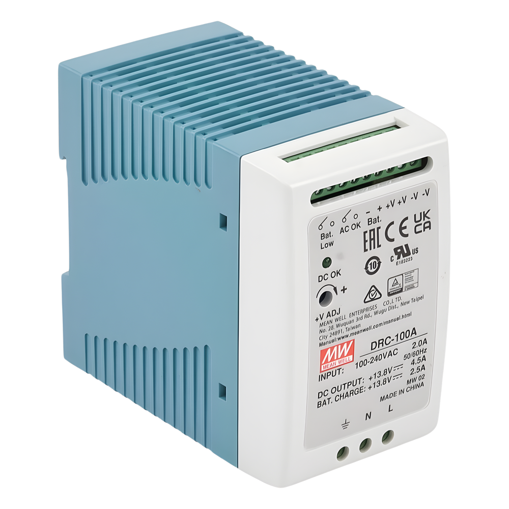 Fuente de poder Riel Din 12V, 100W con Cargador de Batería