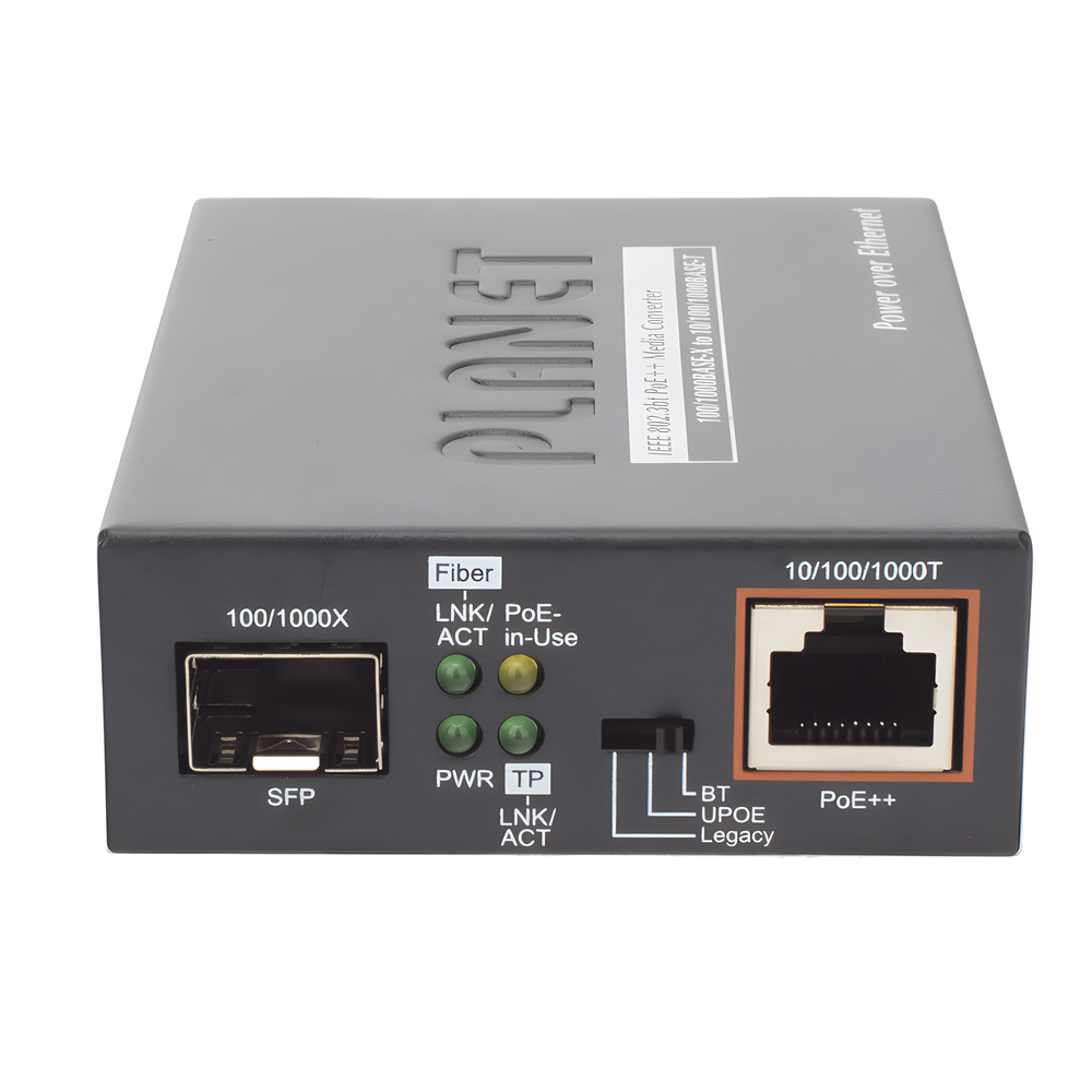 Convertidor de Medios PoE, 1 Puerto RJ45 Gigabit con Salida PoE 802.3af/at/bt (Hasta 60 W)/ 1 Puerto SFP 100/1000BASE-X