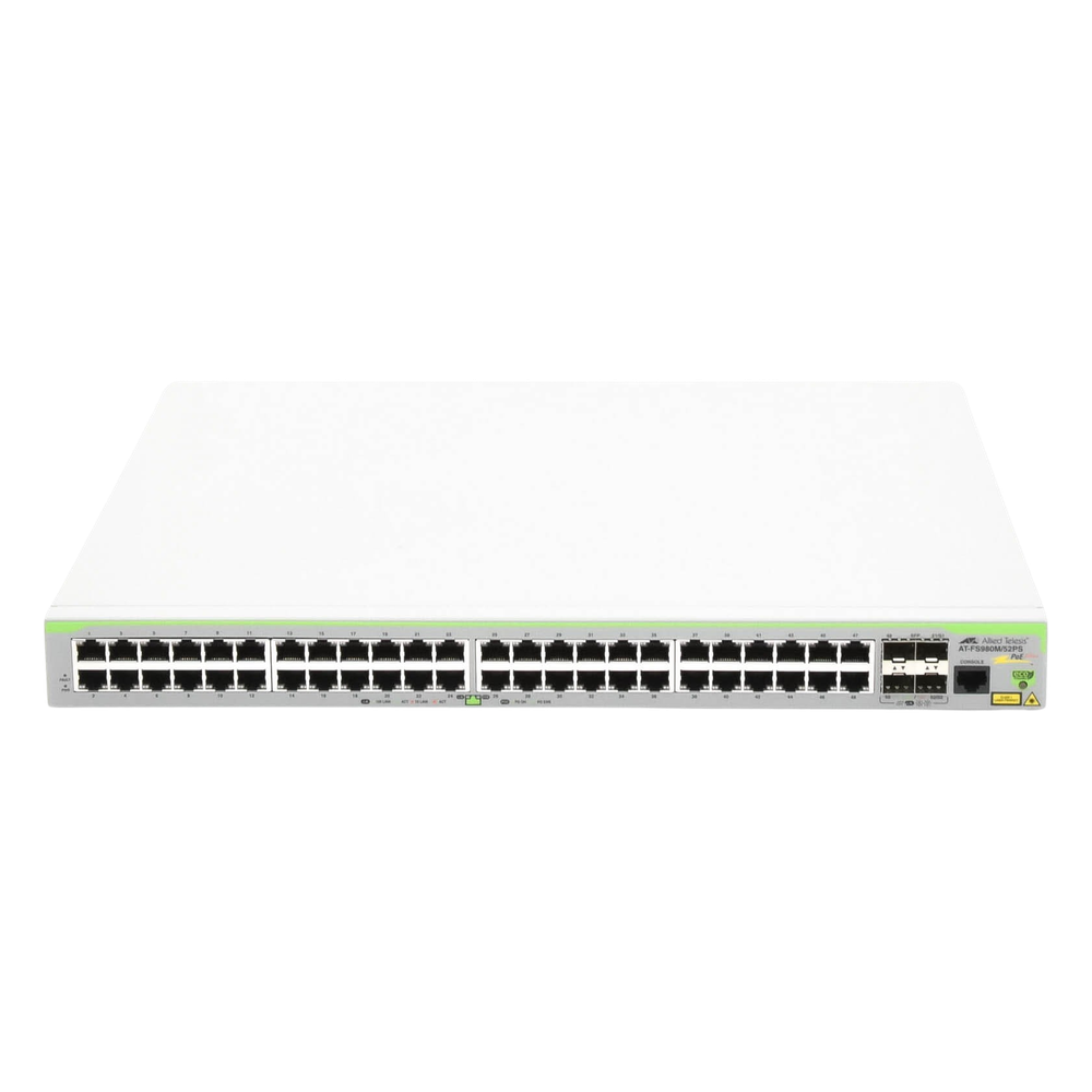 Switch PoE+ Administrable CentreCOM FS980M, Capa 3 de 48 Puertos 10/100Mbps + 4 SFP Gigabit, 375W