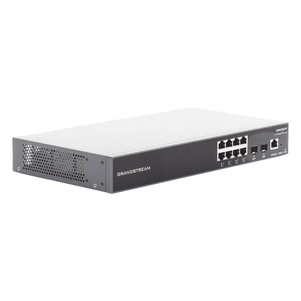 Switch PoE+ Gigabit Administrable / 8 puertos 10/100/1000 Mbps + 2 Puertos SFP Uplink / Hasta 120W / Compatible con GWN Cloud.
