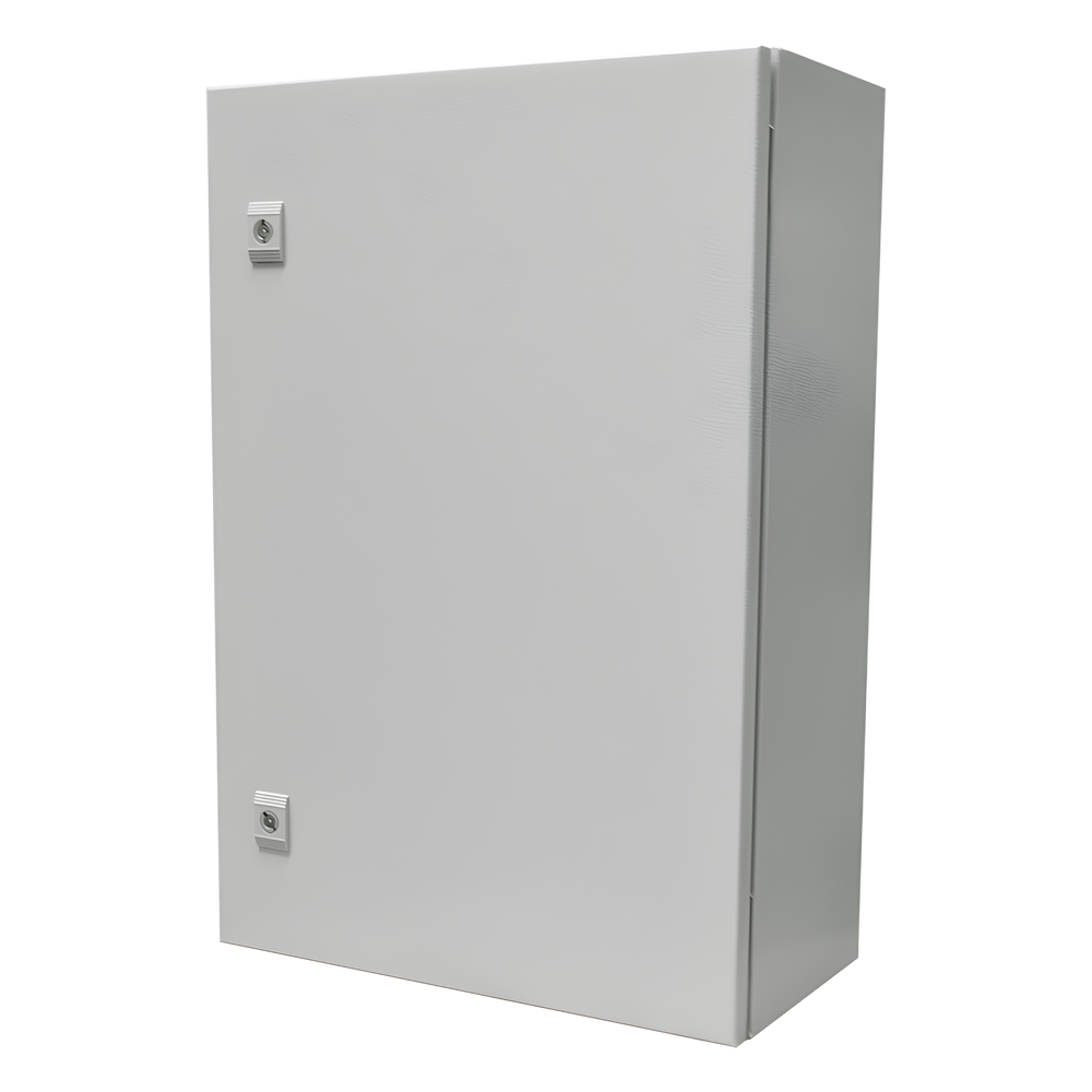 Gabinete de Acero IP66 Uso en Intemperie (500 x 700 x 250 mm) con Placa Trasera Interior Metálica y Compuerta Inferior Atornillable (Incluye Chapa y Llave T).