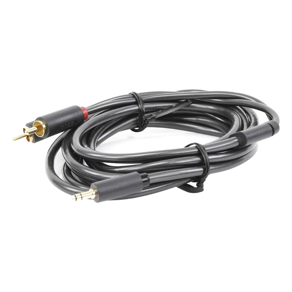 Cable Adaptador de 3.5mm Macho a 2 RCA Macho / 3 Metros (9.84 Pies) / Color Gris / Blindaje Múltiple / ABS / Alta Calidad