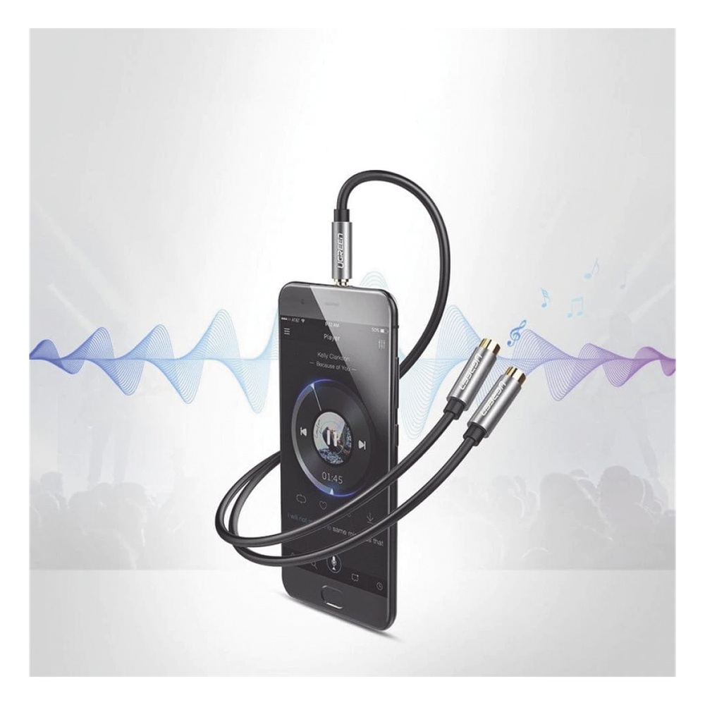 Cable Adaptador/Divisor de Audio de 3.5mm Macho a 2 Terminales de 3.5mm Hembra / 25 cm de Longitud / Cable TPE / Color Negro