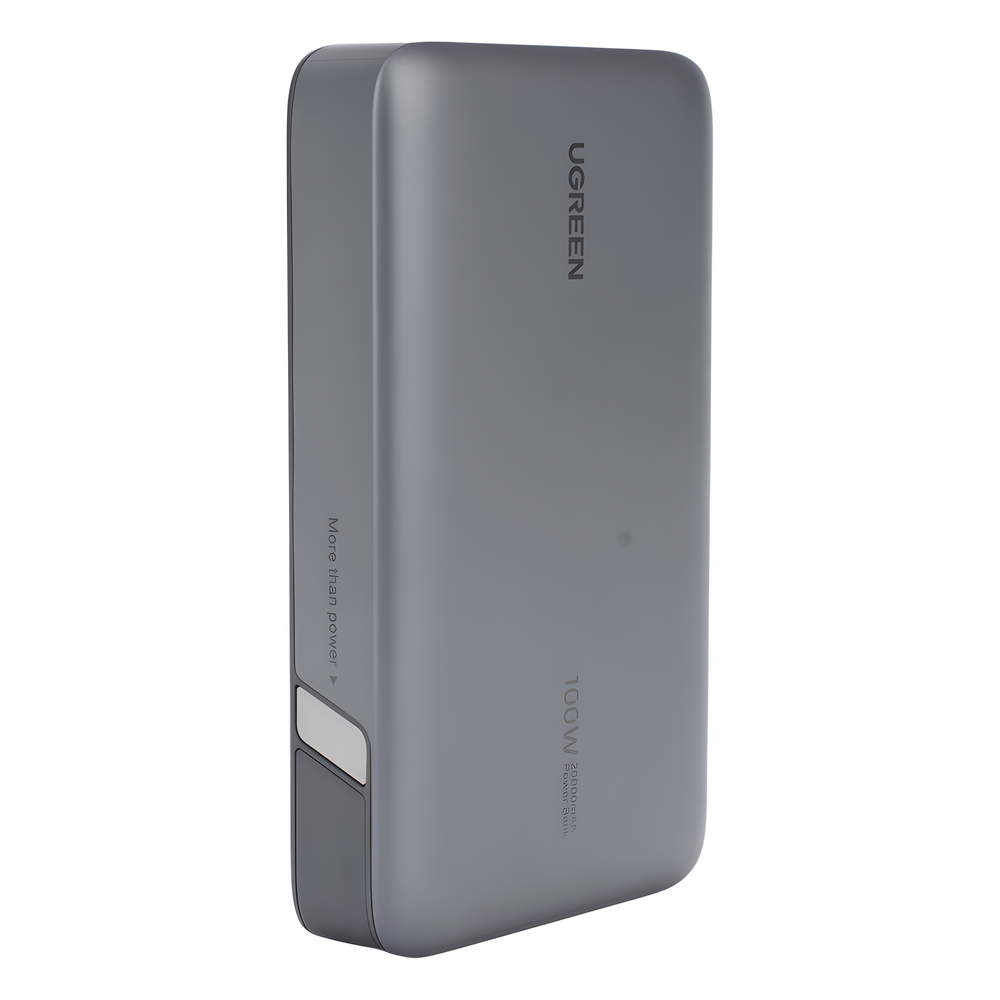 Power Bank de 20000mAh | 3 Salidas 100W Max. | USB-A + 2 USB-C | PD 3.0 | QC3.0 | FCP | SCP | Pantalla Inteligente | Carcasa Ignifuga | Color Gris | Incluye Cable USB de 50cm | Carga tu Laptop de Manera Segura.