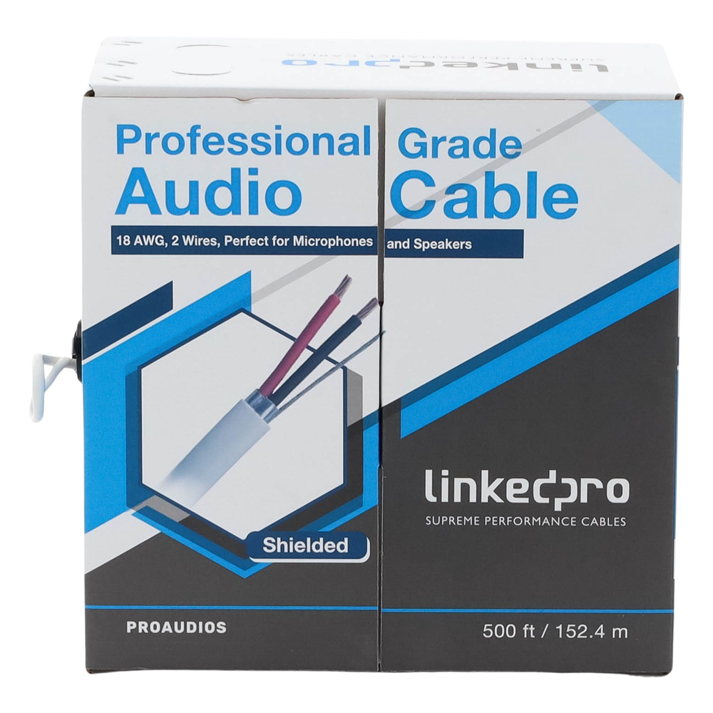 Cable para Audio Profesional Calibre 18 en 2 Hilos 100% Cobre, Blindado Perfecto para Bocinas y Micrófonos, Bobina de 152 Metros (500 Pies)