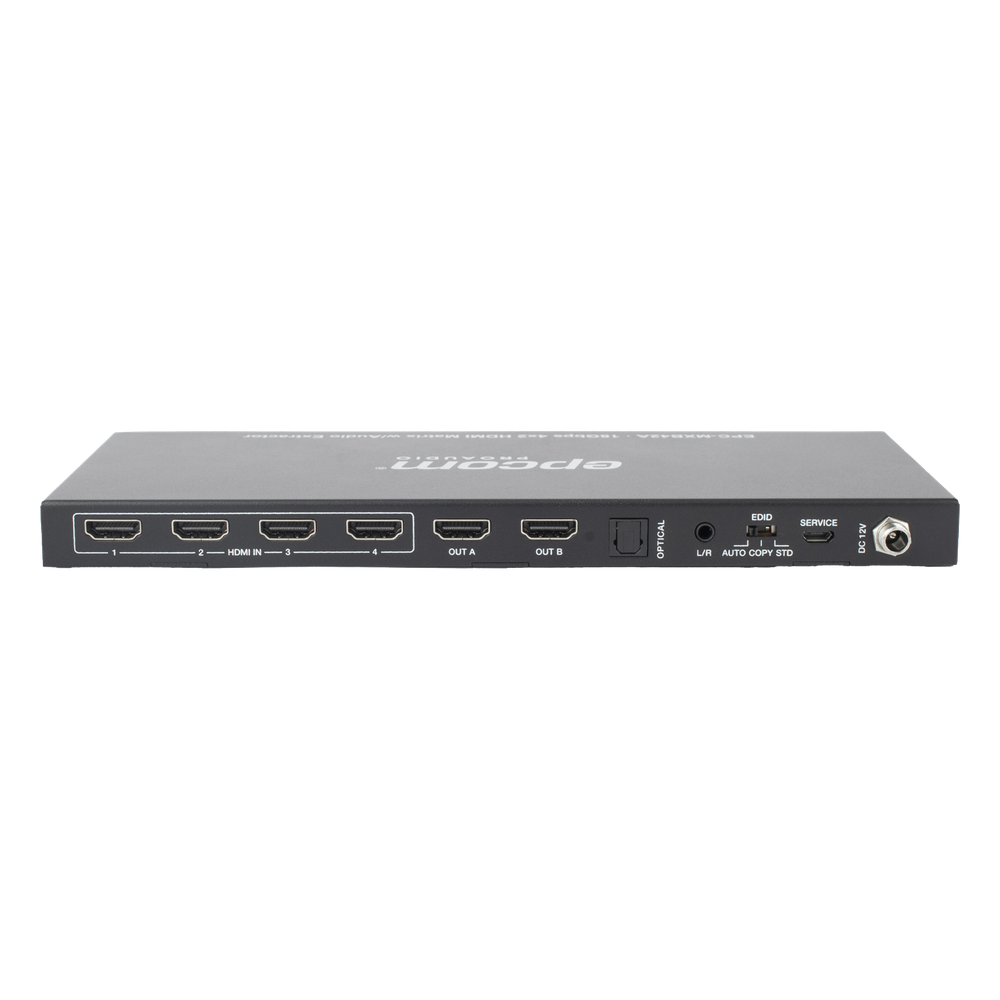 Matricial HDMI | 4x2 | 4K2K@60Hz | HDR | YCbCr 4:4:4 | EDID Auto | Extractor de Audio | Salida de audio análoga y digitalizados | HDCP 2.2 | 18 Gbps