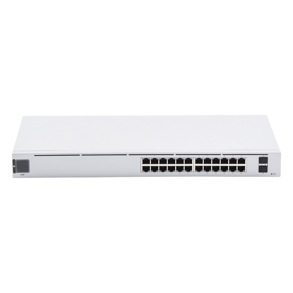 UniFi Switch USW-24, Capa 2 de 24 puertos 10/100/1000 Mbps + 2 puertos 1G SFP, pantalla informativa