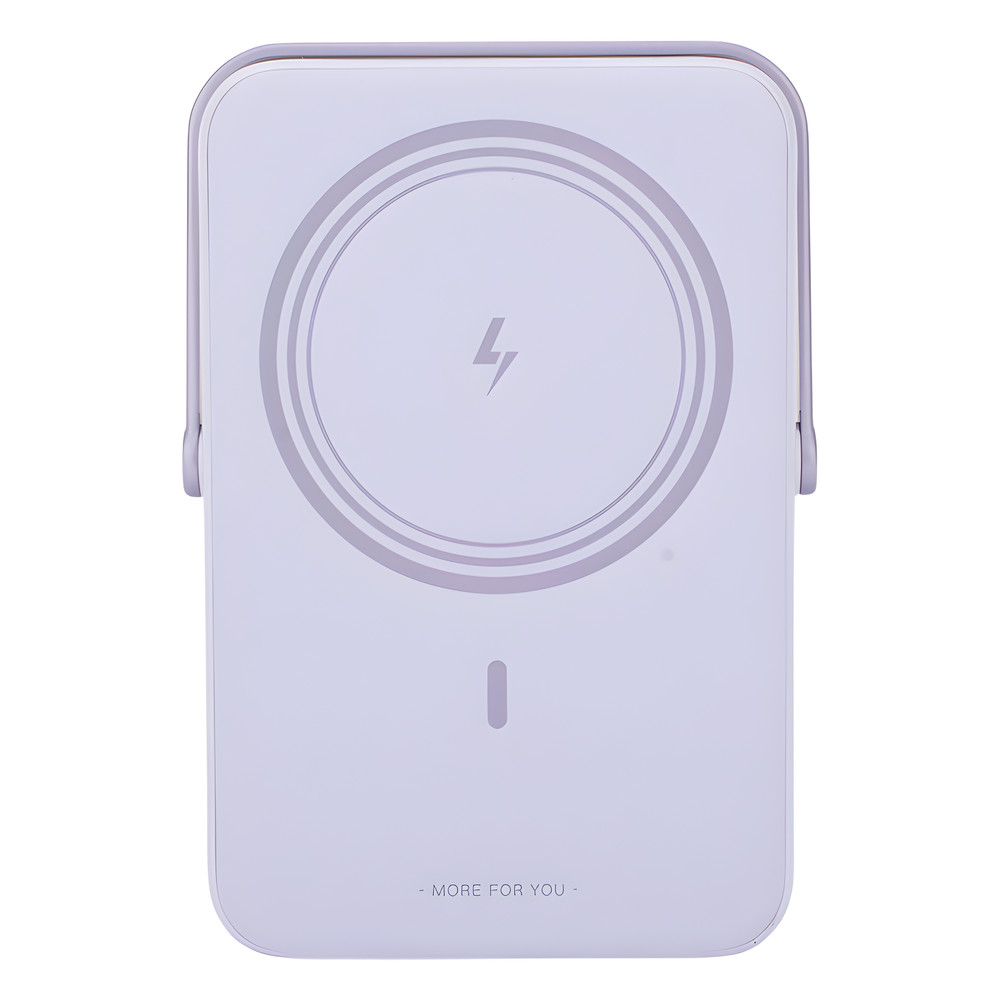 Power Bank Serie UNO Inalambrico | 10000mAh | 7.5W/20W  |  Con Emojis de Estado | Carga Rápida USB-C Bidireccional  | Pantalla TFT  Inteligente | Con Holder | Color Purple.