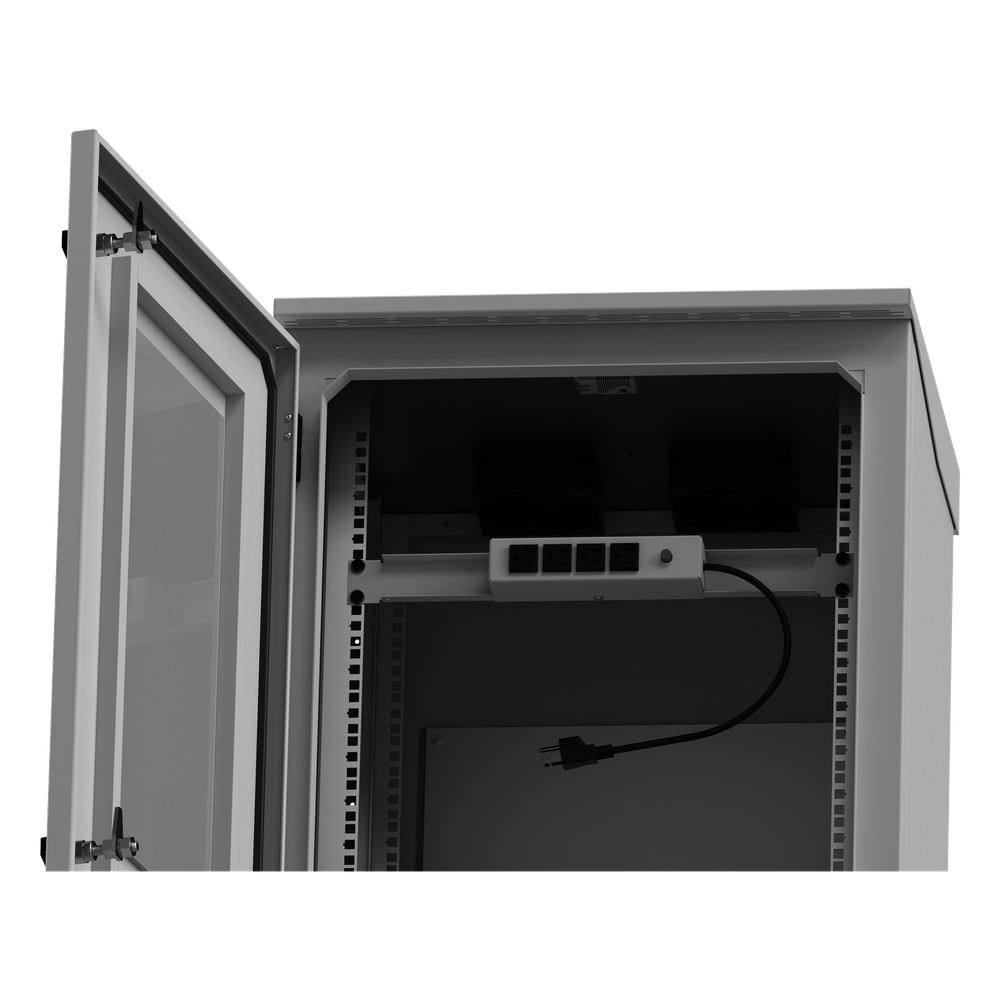 Gabinete de Exterior con Rack de 19" de 24U con Ventiladores y Termostato, Se envía el Gabinete Armado (Montaje a poste o torre se vende por separado).