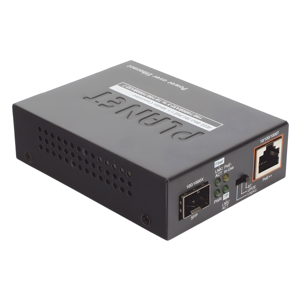 Convertidor de Medios PoE, 1 Puerto RJ45 Gigabit con Salida PoE 802.3af/at/bt (Hasta 60 W)/ 1 Puerto SFP 100/1000BASE-X