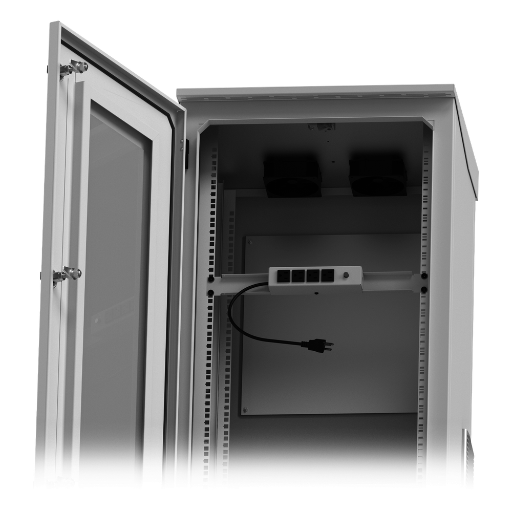 Gabinete de Piso para Exterior con Ventiladores y Termostato con Rack de 19" de 16 U + Espacio para Baterías, Se envía el Gabinete Armado.
