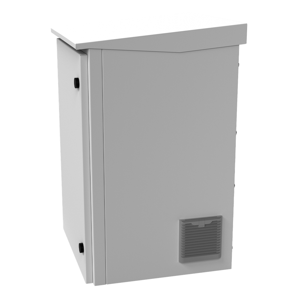 Gabinete de Exterior con Rack de 19" de 16U con Ventiladores y Termostato, Se envía el Gabinete Armado. (Montaje a poste o torre se vende por separado).