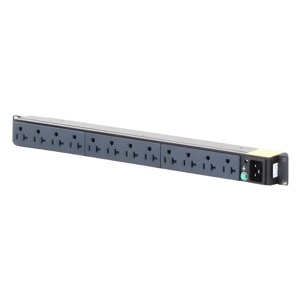 PDU Básico para Distribución de Energía, Enchufe de Entrada NEMA 5-20P, Con 12 Contactos NEMA 5-20R, Instalación Horizontal de 19in, 1UR, 20 Amp, 120 Vca