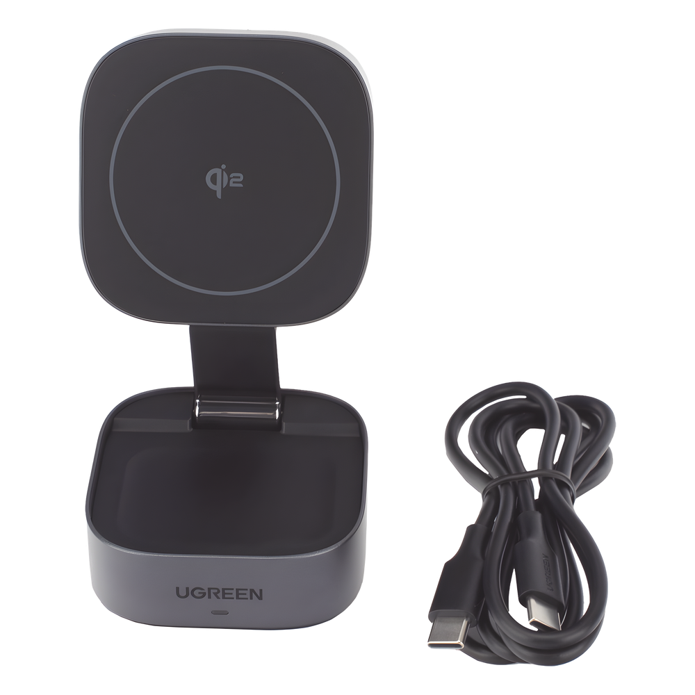 Cargador Inalámbrico 2 en 1 25W / Tecnología Magnética Qi 2 / 15W para Teléfono + 5W para Auriculares / Puerto USB-C 5W / Protecciones Múltiples / Cable USB-C Incluido