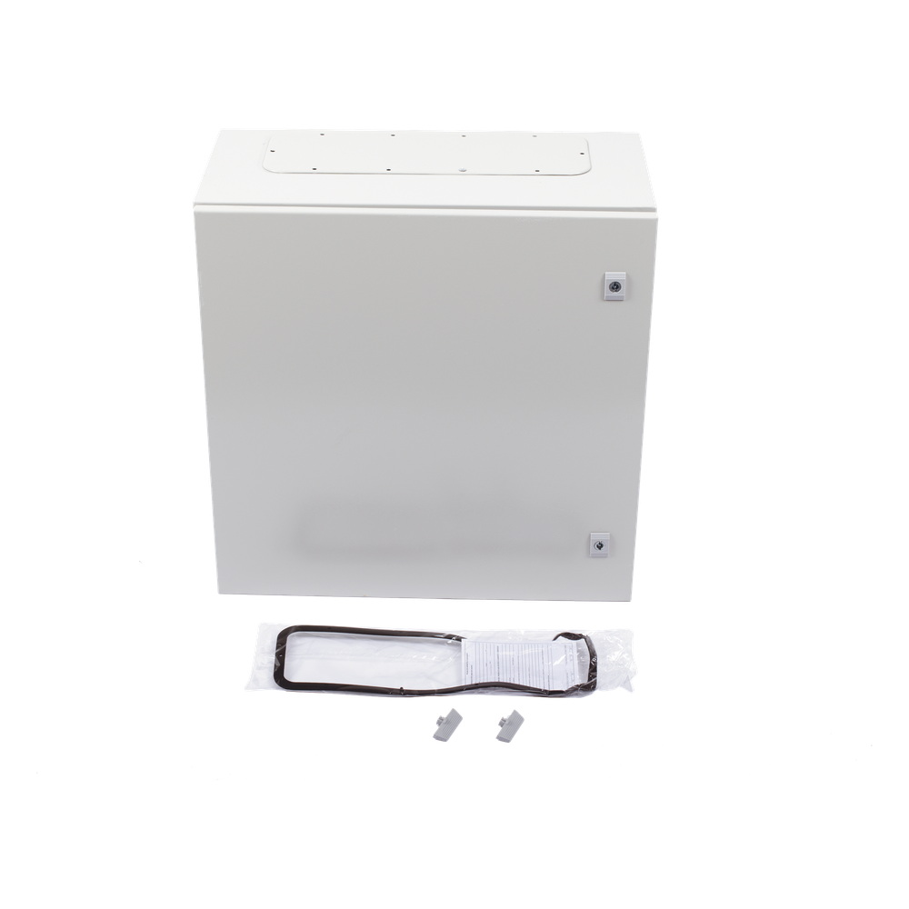 Gabinete de Acero IP66 Uso en Intemperie (600 x 600 x 300 mm) con Placa Trasera Interior Metálica y Compuerta Inferior Atornillable (Incluye Chapa y Llave T).