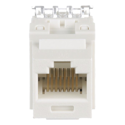Conector Jack Estilo 110 (de Impacto), Tipo Keystone, Categoría 6, de 8 Posiciones y 8 Cables, Color Blanco Mate