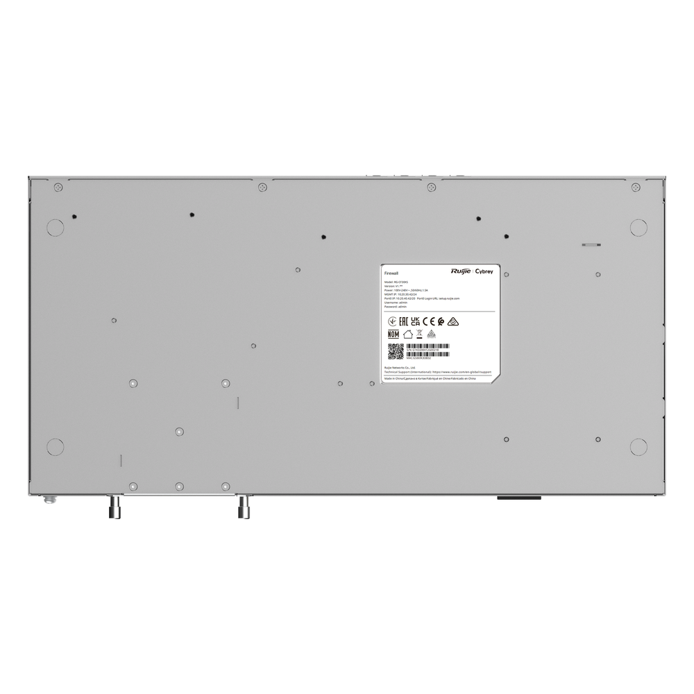 Firewall Next Generation / Empresarial / 9 Gbps Throughput / 8 Puertos Gigabit + 4 x 2.5G + 2 x SFP + 2 x SFP+ / Gestión Cloud / IPS + Antivirus + Application Control / Defensa DDoS / AI-Powered Security / Rack 1U 440 mm (17.32 in) / Ruijie Reyee Cybrey