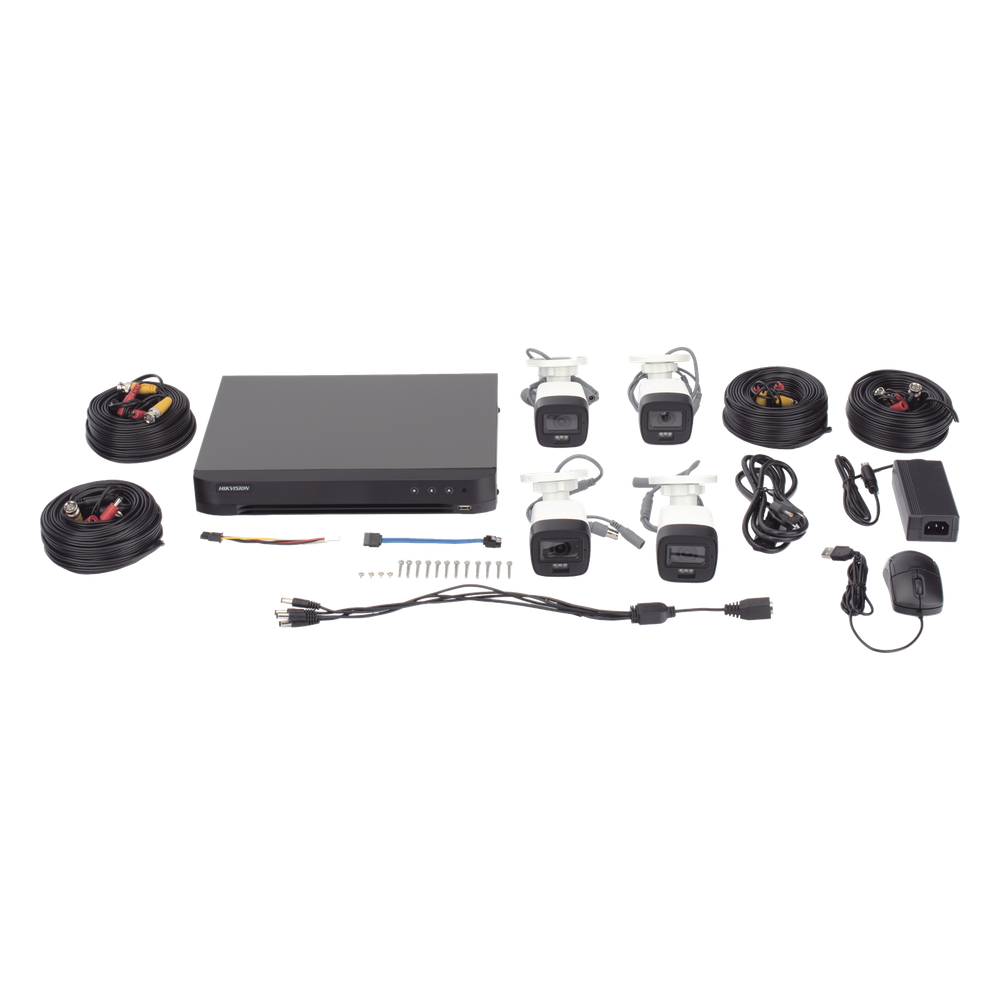[Dual Light] Kit TurboHD 3K (5 Megapixel) / DVR 4 Canales / 4 Cámaras Bala para Exterior y Metal / Micrófono Integrado / Accesorios de Interconexión / Fuente de Poder