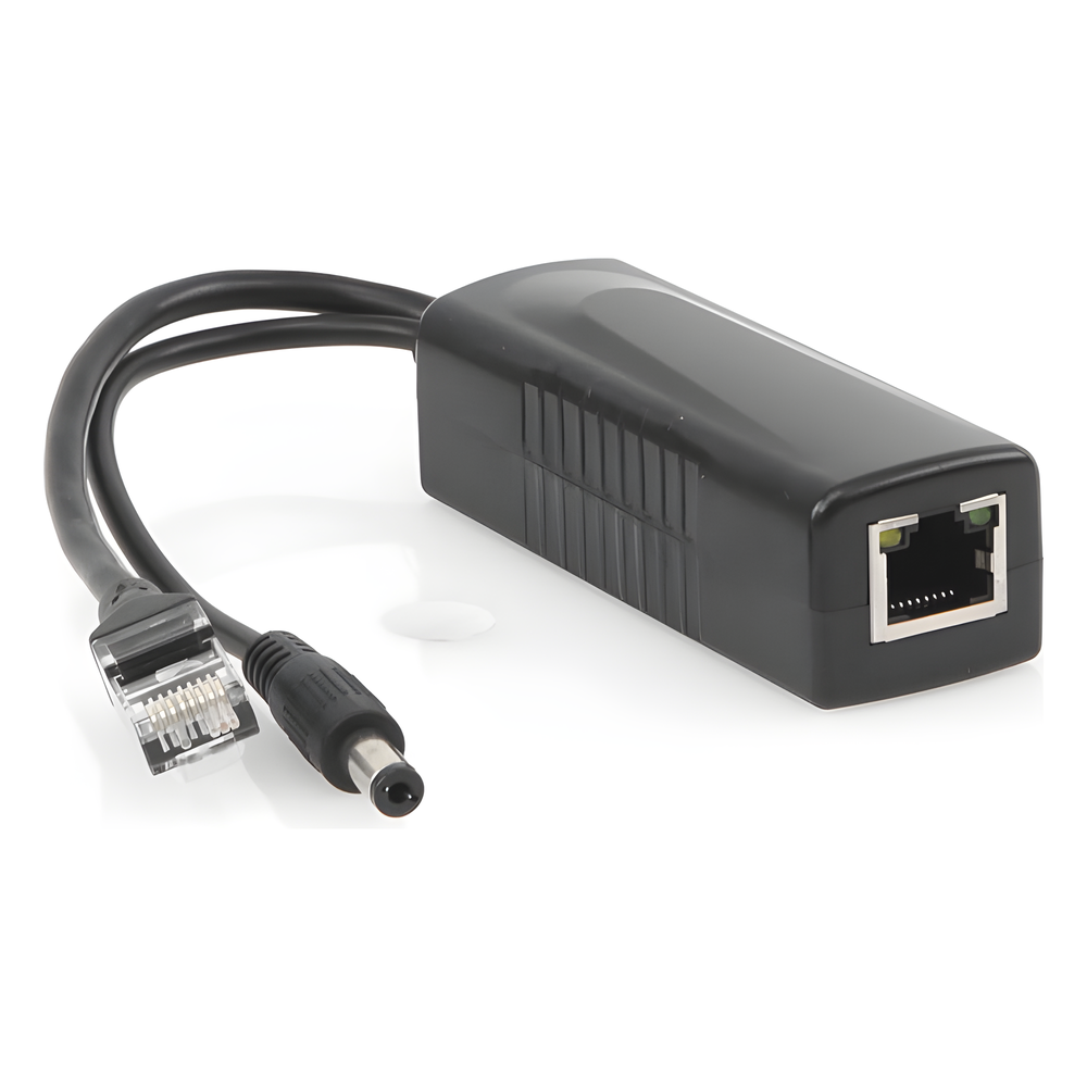 Cable divisor PoE pasivo de 48-55 Vcc @ 12 Vcc, 2 A. Aplicaciones como adaptar micrófonos en cámaras IP