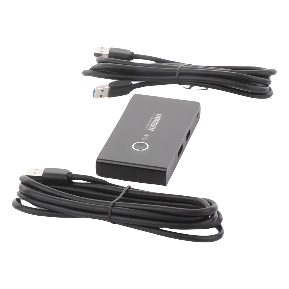 Conmutador USB para Compartir 4 Puertos USB 3.0 a 2 PC Ìs | Cambio Mediante Botón | Incluye Dos Cables USB de 1.5 m | ABS | Permite que 2 Usuarios Compartan 4 Dispositivos Periféricos USB3.0, como una impresora, un escáner, etc.