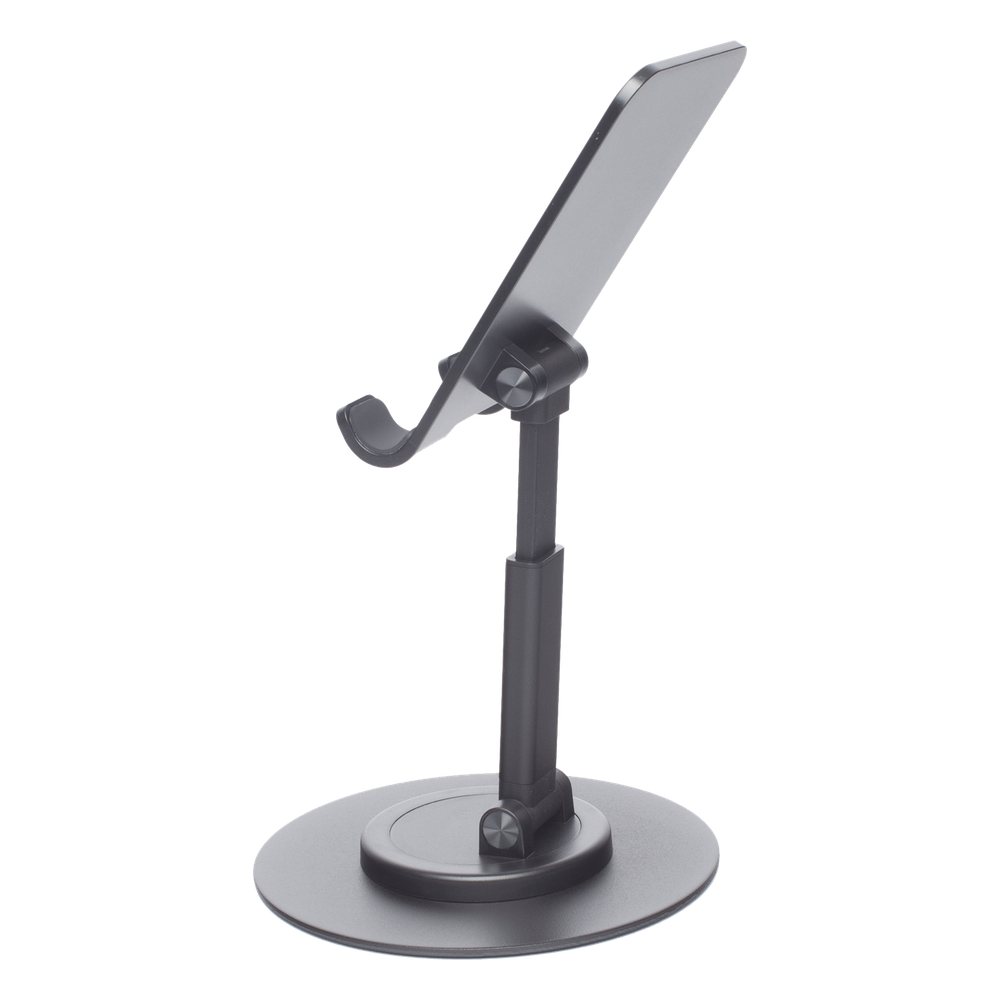 Soporte para Teléfono Celular Giratorio | 360° de Rotación | Angulo Ajustable | Altura Ajustable 17-20cm  | Antideslizante | Ejes Giratorios de Alta Precisión| Plegable | Aluminio | Color Gris