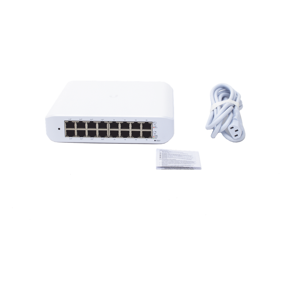 Switch UniFi Lite Administrable PoE de 16 Puertos 10/100/1000 Mbps (8 puertos 802.3af/at), 45 W