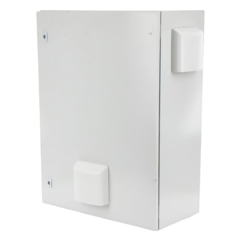Gabinete Ventilado de Acero IP55 Uso en Exterior (600 x 800 x 300 mm) con Placa Trasera Interior Metálica y Compuerta Inferior Atornillable. Incluye Ventilador, Ventilas, filtros, Chapas y Llave T.