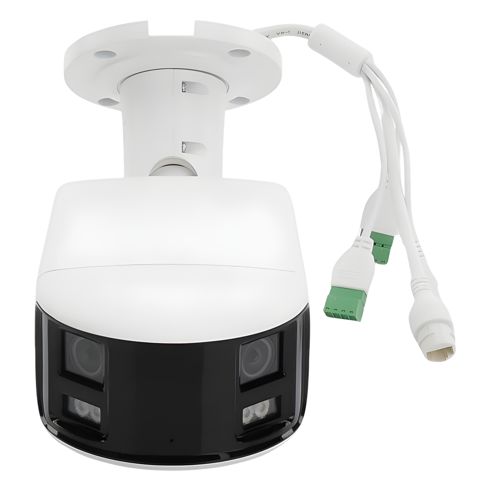 [FlexVu] [PROTECCIÓN ACTIVA] Bala IP Panorámica 8 Megapixel (4K) / 2 Lentes 4 mm (180°) / Imagen a Color 24/7 (ColorVu) / PoE / WDR 130° / IP67 / ACUSENSE / Luz Estroboscópica y Alarma Audible / 40 mts Luz Blanca / Micro SD