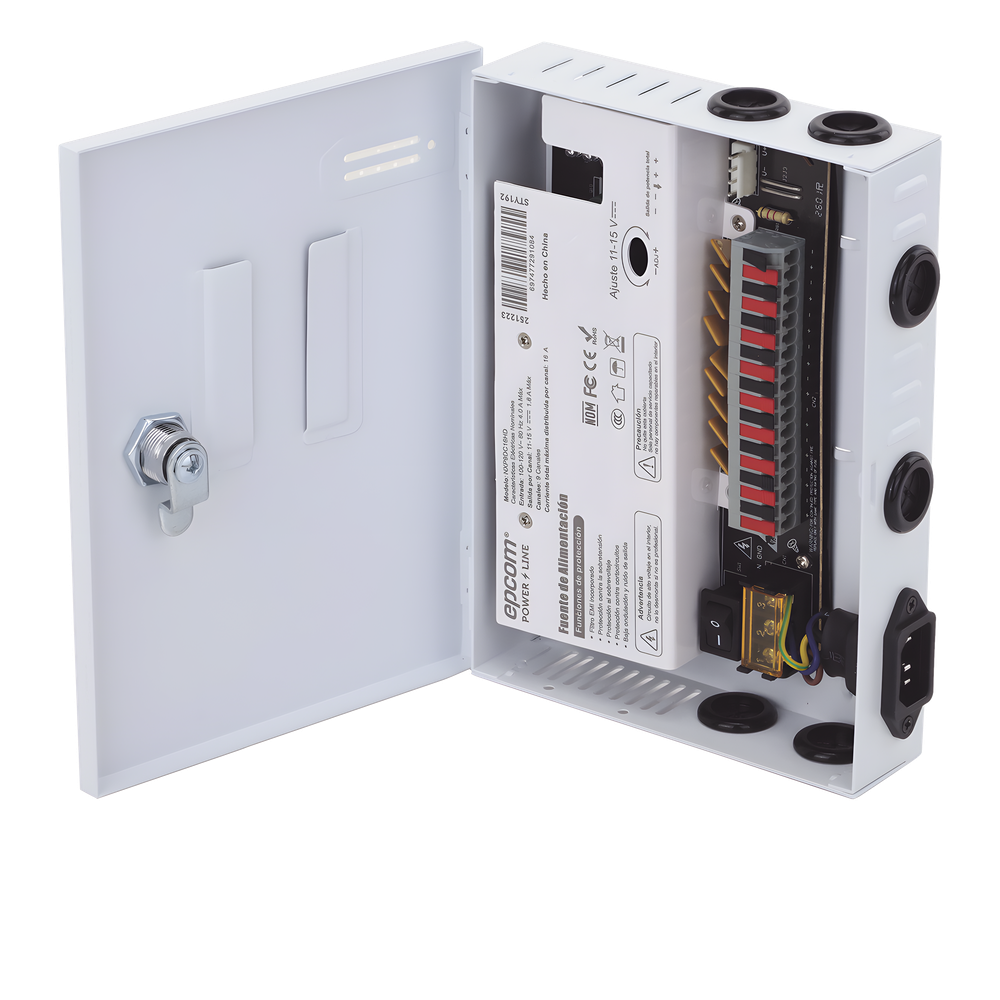 Fuente / 11-15 V / 9 canales / 16 A / Alta tecnología en seguridad / Doble ventilador / Hasta 1.8 Amperes por Salida / Filtro de ruido por canal / Diseño de alta gama.