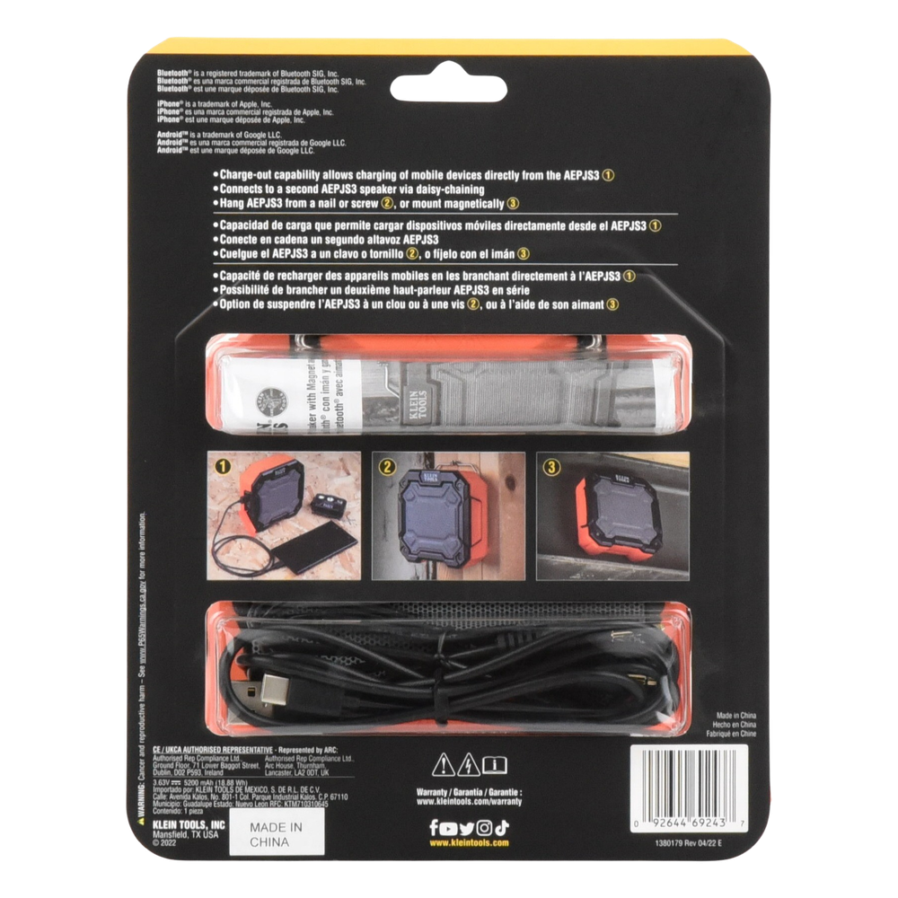 Bocina Portátil BLUETOOTH® con Imán y Gancho para Colgarse. Permite Altavoz Manos Libres con Micrófono Incorporado.