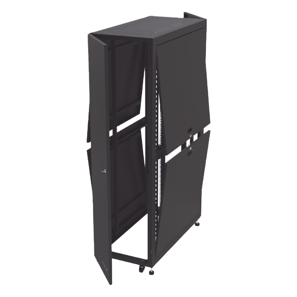 Gabinete Profesional para Telecomunicaciones de 45UR, 1200 mm Profundidad, Incluye 2 Organizadores Verticales de 45 Unidades de Rack, Se envía el Gabinete Armado.